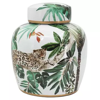 Ваза с крышкой фарфоровая с ручной росписью Leopard Collection