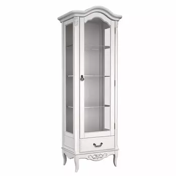 Витрина белая однодверная из массива бука с 4-мя полками и ящиком White Provence