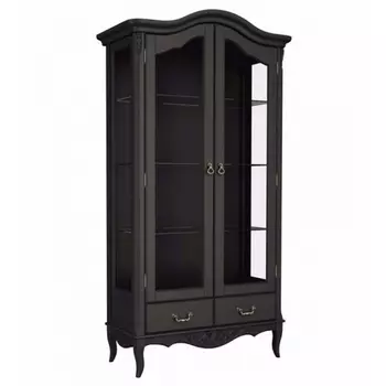 Витрина черная двухдверная из массива бука в стиле прованс Black Provence