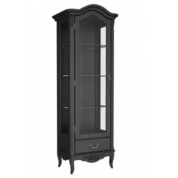 Витрина черная однодверная из массива бука с 4-мя полками и ящиком Black Provence
