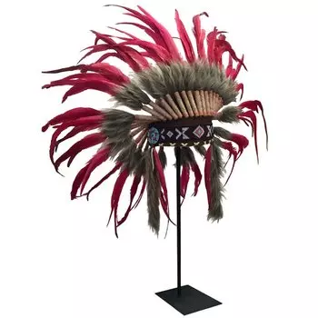 War bonnet Индейский венец из перьев красный