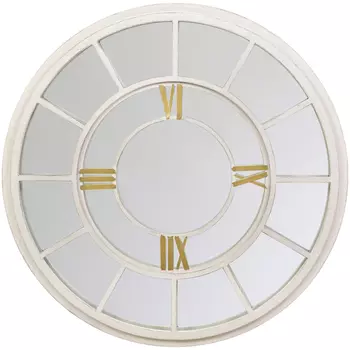 Зеркало настенное в белой металлической раме в виде часов Mirror Tower Clock