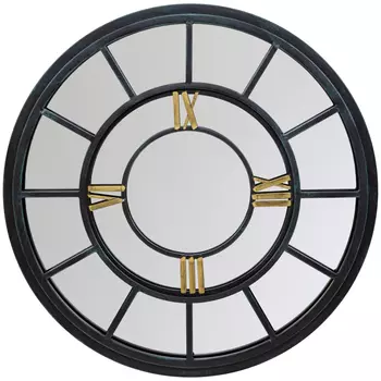 Зеркало настенное в чёрной металлической раме в виде часов Mirror Tower Clock