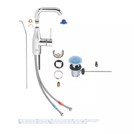 Смеситель для раковины GROHE Essence+ с донным клапаном и средним изливом, хром
