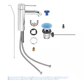 Смеситель для раковины GROHE Essence+ с низким изливом и донным клапаном, хром