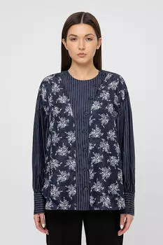 Блуза Max Mara С Набивным Рисунком Т.синий/Белый