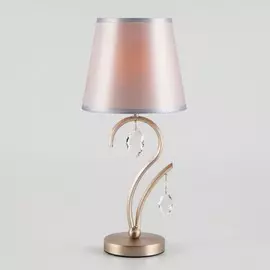 01059/1 сатин-никель/прозрачный хрусталь Strotskis Настольная лампа с хрусталем Eurosvet Aurelia