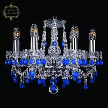 Подвесная люстра с синими декоративными хрусталями Art Classic 11.24.6.141.Cr.V3001