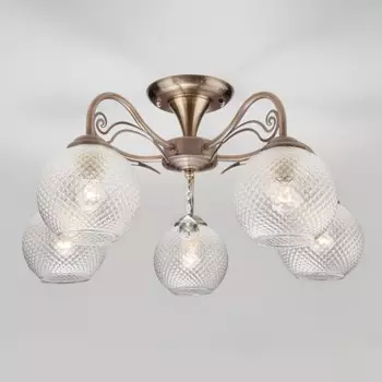 30139/5 античная бронза Потолочная люстра со стеклянными плафонами ЕВРОСВЕТ