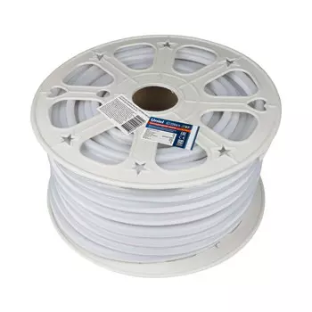 50м. Неоновая лента желтого цвета 2835, 8W, 220V, 120LED/m, IP67 Uniel ULS-N21-2835-120LED-m-8mm-IP67-220V-8W-m-50M-YELLOW -(UL-00003769)