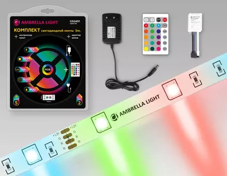 5м. Комплект светодиодной ленты RGB, 5050, .7.2W, 12V, 30LED/m, IP20 Ambrella light ILLUMINATION LED Strip GS2401