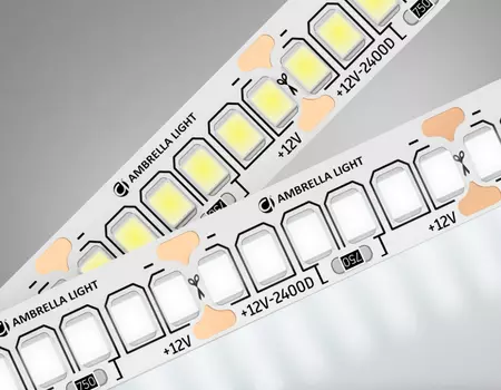 5м. Светодиодная лента белого света 4500K, 2835, 19.2W, 12V, 240LED/m, IP20 Ambrella light ILLUMINATION LED Strip 12VGS1502