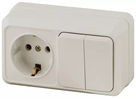 Блок розетка-выключатель двухклавишный (слоновая кость) Quadro Intro 2-702-02 (Б0036154)