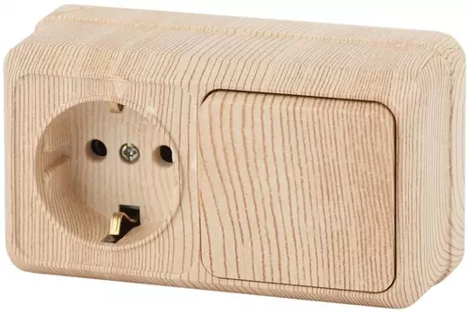 Блок розетка-выключатель двухклавишный (сосна) Quadro Intro 2-701-11 (Б0036152)