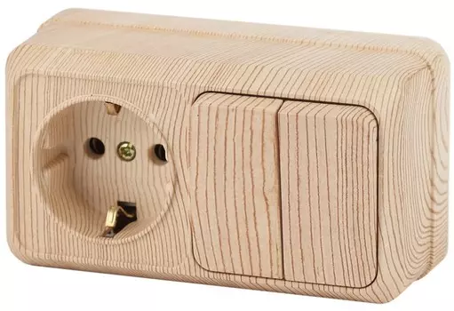 Блок розетка-выключатель двухклавишный (сосна) Quadro Intro 2-702-11 (Б0036156)