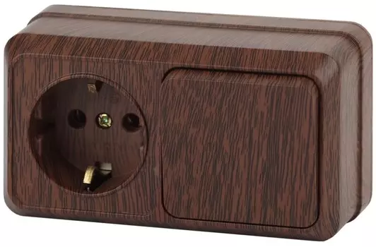 Блок розетка-выключатель двухклавишный (венге) Quadro Intro 2-701-10 (Б0036151)