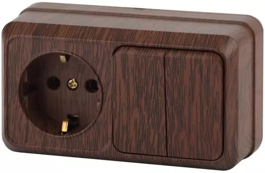 Блок розетка-выключатель двухклавишный (венге) Quadro Intro 2-702-10 (Б0036155)