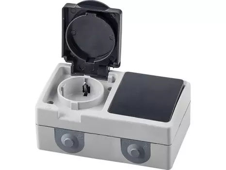 Блок розетка-выключатель одноклавишный (серый) Stekker PST16-11-54/10-111-54 32759