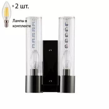 Бра Crystal Lux с лампочками OTONO AP2 BLACK CHROMIUM/TRANSPARENTE+Lamps E14 Свеча