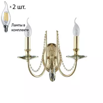 Бра Crystal Lux с лампочками VICTORIA AP2 GOLD/AMBER+Lamps E14 Свеча
