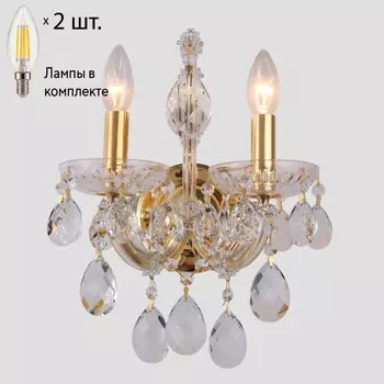 Бра с лампочками CRYSTAL LUX ISABEL AP2 GOLD/TRANSPARENT+Lamps