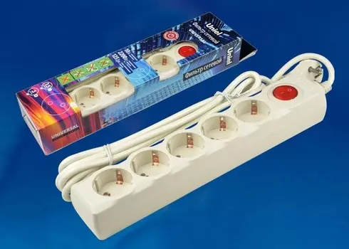 Cетевой фильтр 3м Пвс 3x0.75 5 гнезд с/з 10А. Защита от перенапряжения. короткого замыкания Uniel Universal S-GSU5-3 IVORY (UL-00001745)