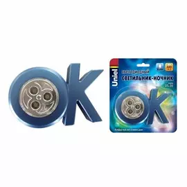 Cветильник-ночник ОК питание от 3-х батареек AAA в комплект не входят Uniel DTL-355 OK/Blue/3LED/3AAA (07722)