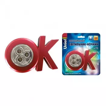 Cветильник-ночник ОК питание от 3-х батареек AAA в комплект не входят Uniel DTL-355 OK/Red/3LED/3AAA (07721)