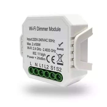 Диммируемое Wi-Fi реле 2 канала х 100W Denkirs RL1004-DM