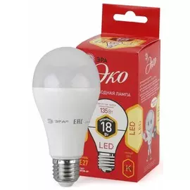 ECO LED A65-18W-827-E27 Лампа светодиодная, груша, 18Вт, 2700К, E27 Эра Б0031706
