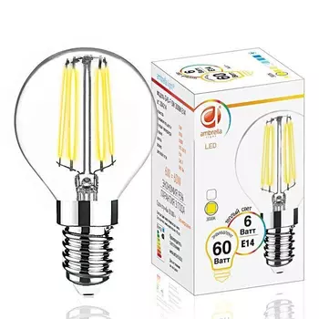 Филаментная светодиодная лампа E14 6W 3000К (теплый) G45-F Filament Ambrella light (204214)