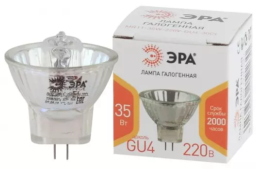 Лампа галогенная ЭРА GU4 35W 3000K прозрачная GU4-MR11-35W-220V-30 CL Б0044094