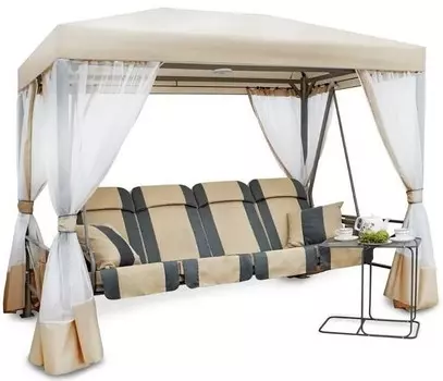 Качели с тентом четырехместные со столиком Премиум Bigarden Беседка Премиум со столиком (бежевая) (Код: 2017-БС-61)