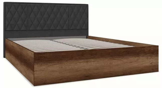 Кровать двуспальная Римини ВКДП Римини Кровать двуспальная с мягкой спинкой, Графит софт/Дуб каньон