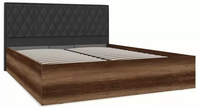 Кровать двуспальная Римини ВКДП Римини Кровать двуспальная с ПМ с мягкой спинкой, Графит софт/Дуб Каньон