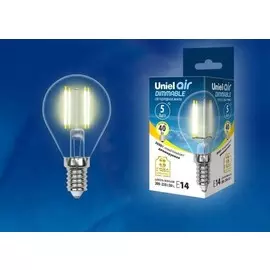 Лампа светодиодная диммируемая филаментная шар E14 5W 3000K (Теплый белый свет) Uniel Air LED-G45-5W/WW/E14/CL/DIM GLA01TR картон (UL-00002866)