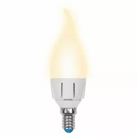 Лампа светодиодная диммируемая свеча на ветру E14 7W 3000K (Теплый белый свет) матовая Uniel Яркая LED-CW37 7W/3000K/E14/FR/DIM PLP01WH картон (UL-00004299)