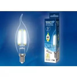 Лампа светодиодная диммируемая Uniel Air Е14 5W 3000K прозрачная LED-CW35-5W/NW/E14/CL/DIM GLA01TR картон (UL-00002865)
