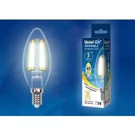 Лампа светодиодная диммируемая Uniel Air Е14 5W 3000K прозрачная LED-C35-5W/WW/E14/CL/DIM GLA01TR картон (UL-00002860)