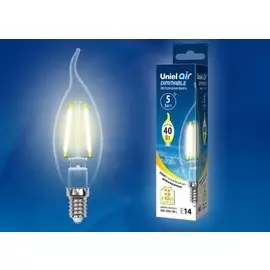 Лампа светодиодная диммируемая Uniel Air Е14 5W 3000K прозрачная LED-CW35-5W/WW/E14/CL/DIM GLA01TR картон (UL-00002863)