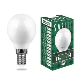 Светодиодная лампа E14 11W 4000K (белый) G45 Saffit SBG4511 (55138)