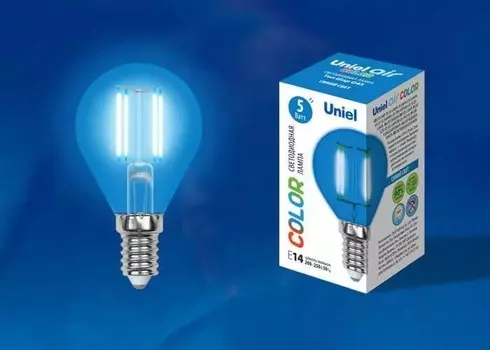 Лампа светодиодная E14 5W шар синий Uniel Air color LED-G45-5W/BLUE/E14 GLA02BL картон (UL-00002989)