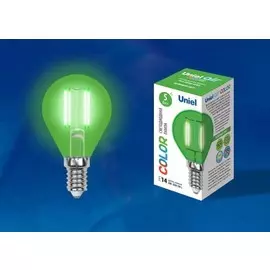 Лампа светодиодная E14 5W шар зеленый Uniel Air color LED-G45-5W/GREEN/E14 GLA02GR картон (UL-00002987)