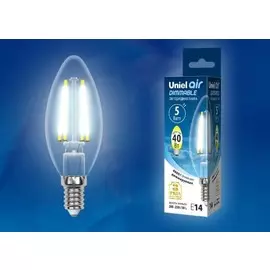 Лампа светодиодная филаментная диммируемая E14 5W 4000K (Белый свет) Uniel Air LED-C35-5W/NW/E14/CL/DIM GLA01TR картон (UL-00002862)