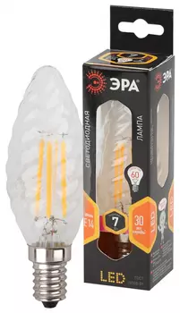 Лампа светодиодная филаментная ЭРА E14 7W 2700K прозрачная F-LED BTW-7W-827-E14 Б0027960