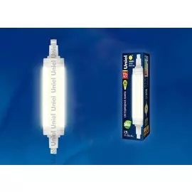 Лампа светодиодная R7s 12W 3000K (теплый белый) Uniel LED-J118-12W/WW/R7s/CL PLZ06WH картон (UL-00001555)