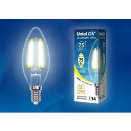 Лампа светодиодная Uniel Air Е14 7,5W 3000K прозрачная LED-C35-7,5W/WW/E14/CL GLA01TR картон (UL-00003245)