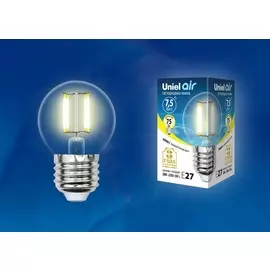 Лампа светодиодная Uniel Air Е27 7,5W 3000K прозрачная LED-G45-7,5W/WW/E27/CL GLA01TR картон (UL-00003252)