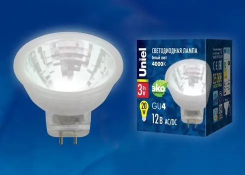 Лампа светодиодная Uniel GU4 3W 4000K LED-MR11-3W/NW/GU4 GLZ21TR (UL-00001701)
