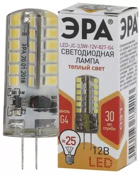 Лампа светодиодная ЭРА G4 3,5W 2700K прозрачная LED JC-3,5W-12V-827-G4 Б0033195